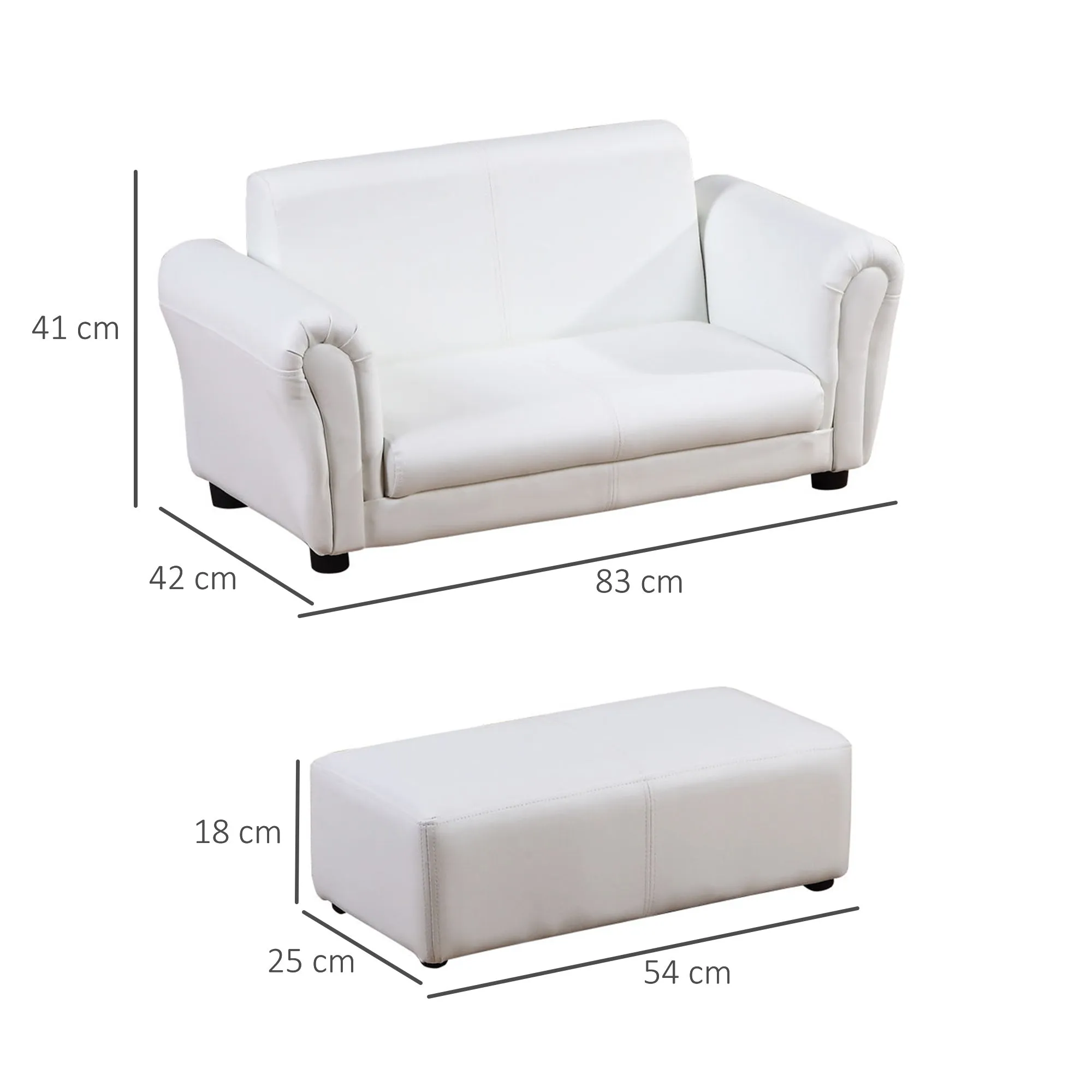 2 Seater Toddler Chair Kids Twin Sofa Childrens Double Seat Chair Furniture Armchair Boys Girls Couch w/ Footstool (White)