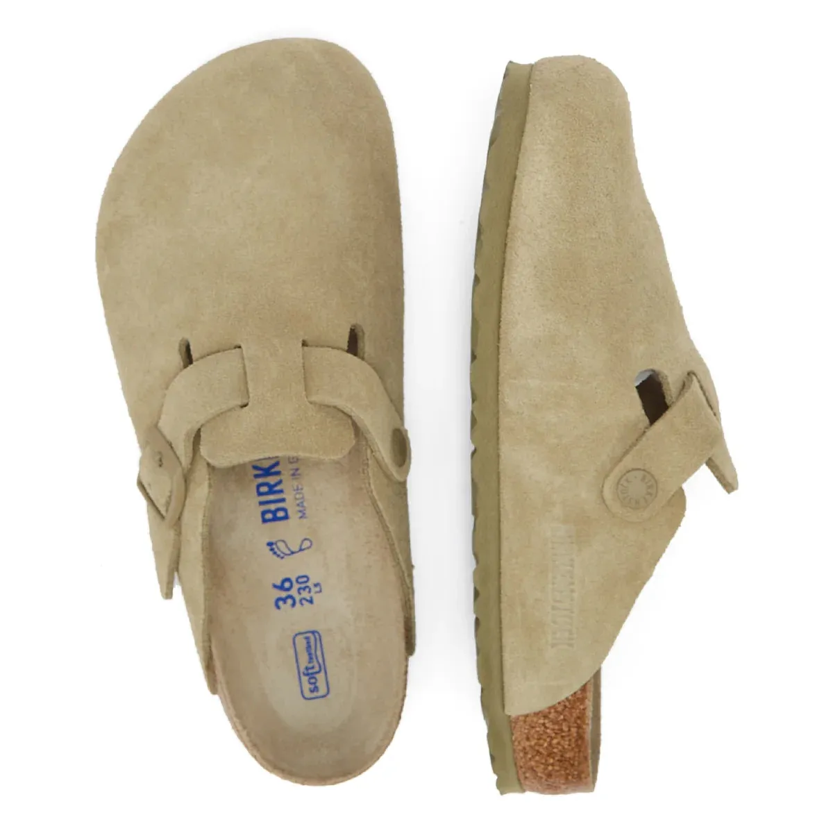 Birkenstock Boston Khaki Suede Faded Grey Clogs