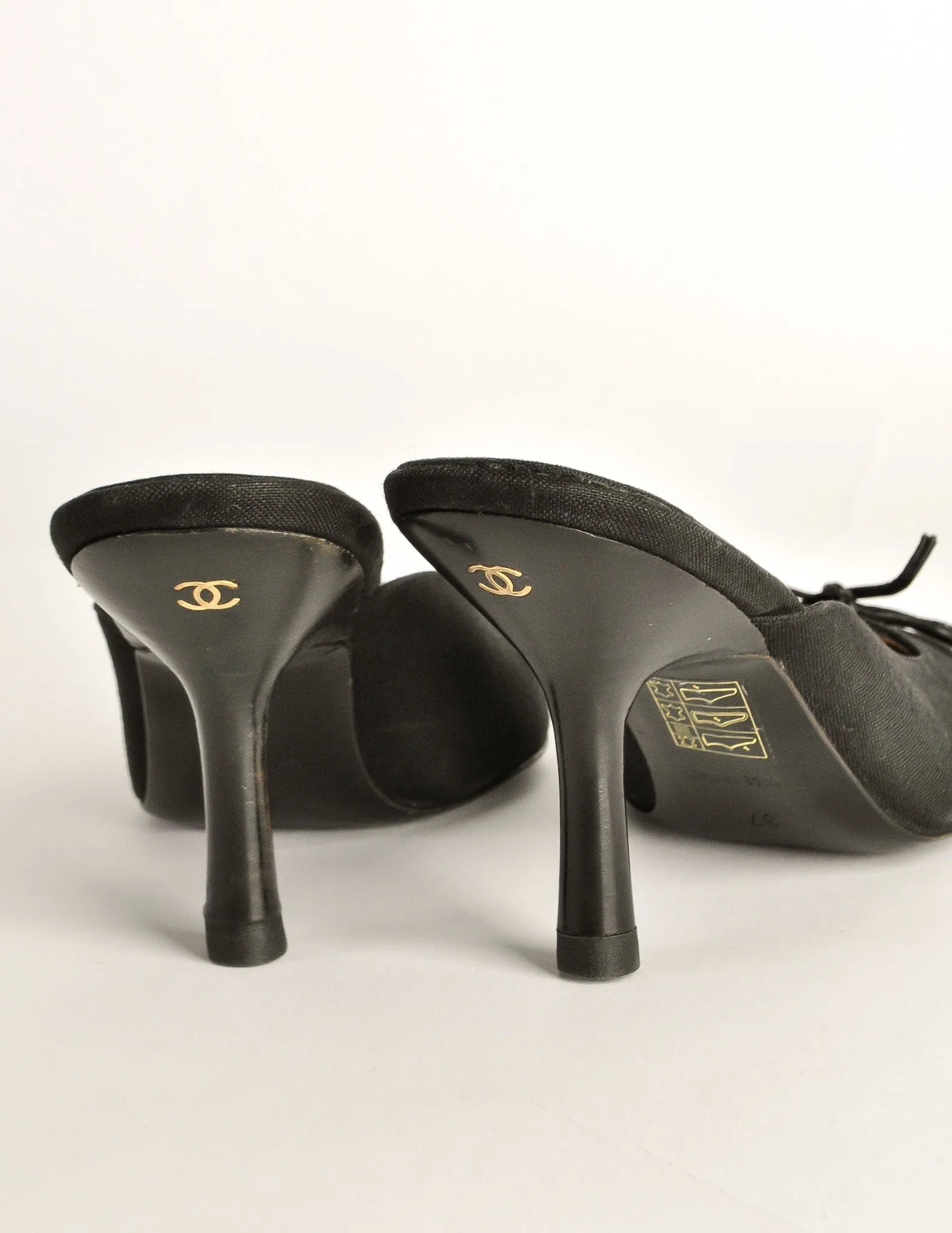 Chanel Vintage Black Pointed Toe Bow Mules