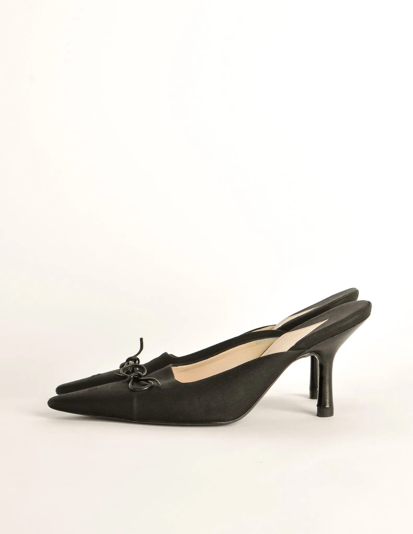 Chanel Vintage Black Pointed Toe Bow Mules