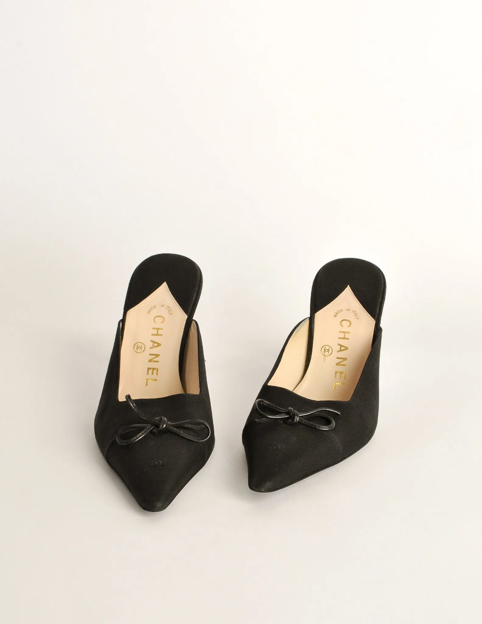 Chanel Vintage Black Pointed Toe Bow Mules