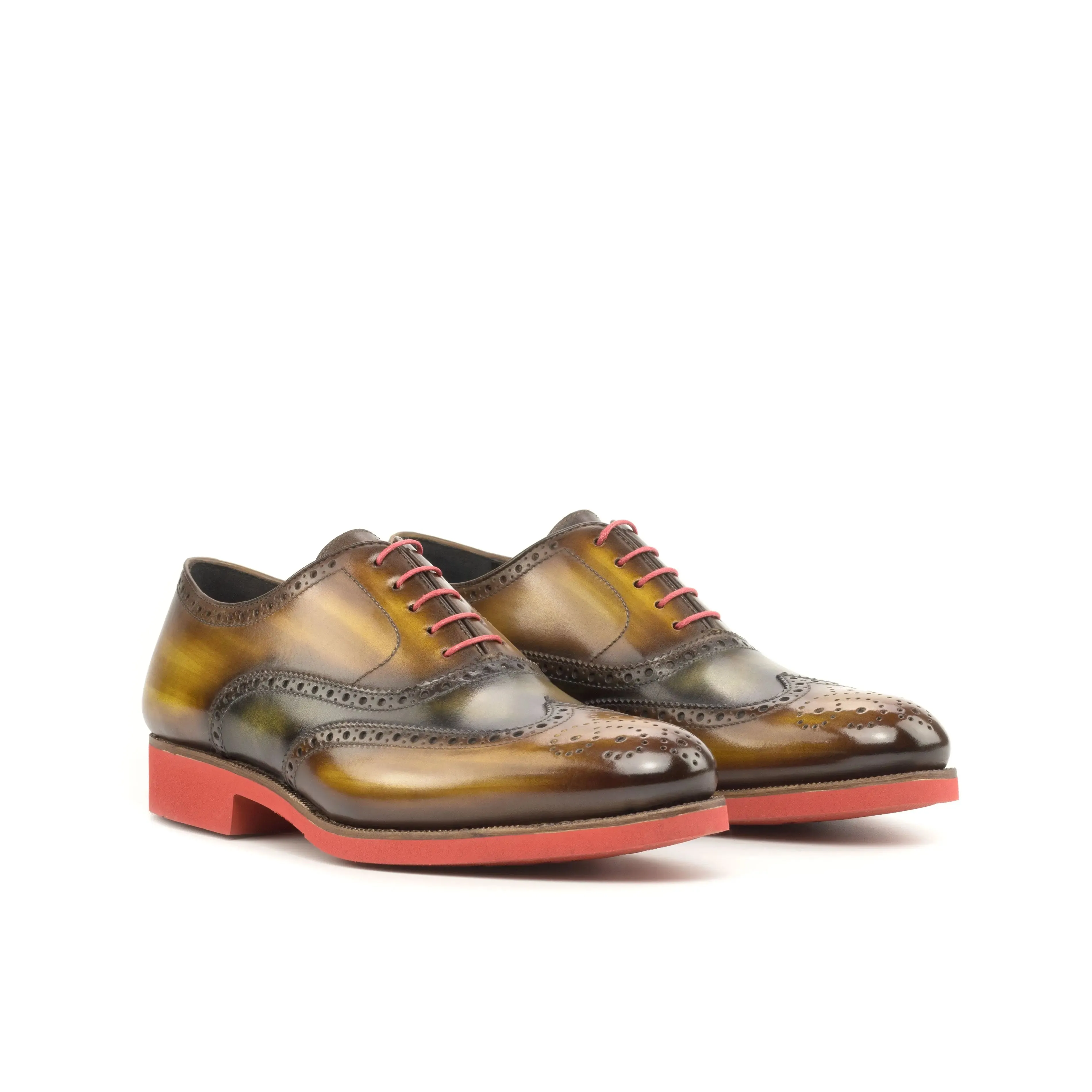 DapperFam Aeron in Cognac / Green Men's Hand-Painted Patina Full Brogue