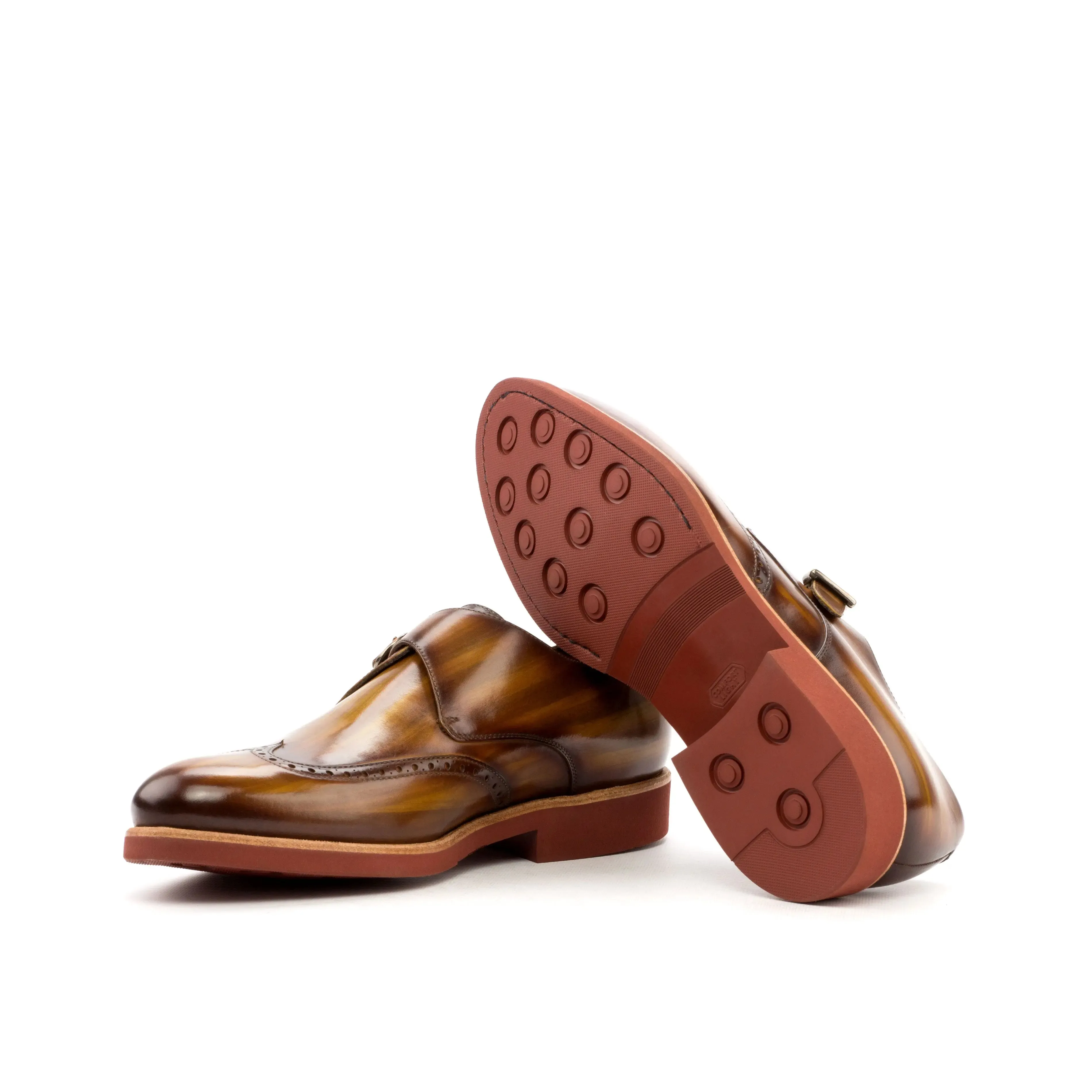 DapperFam Brenno in Cognac Men's Hand-Painted Patina Single Monk