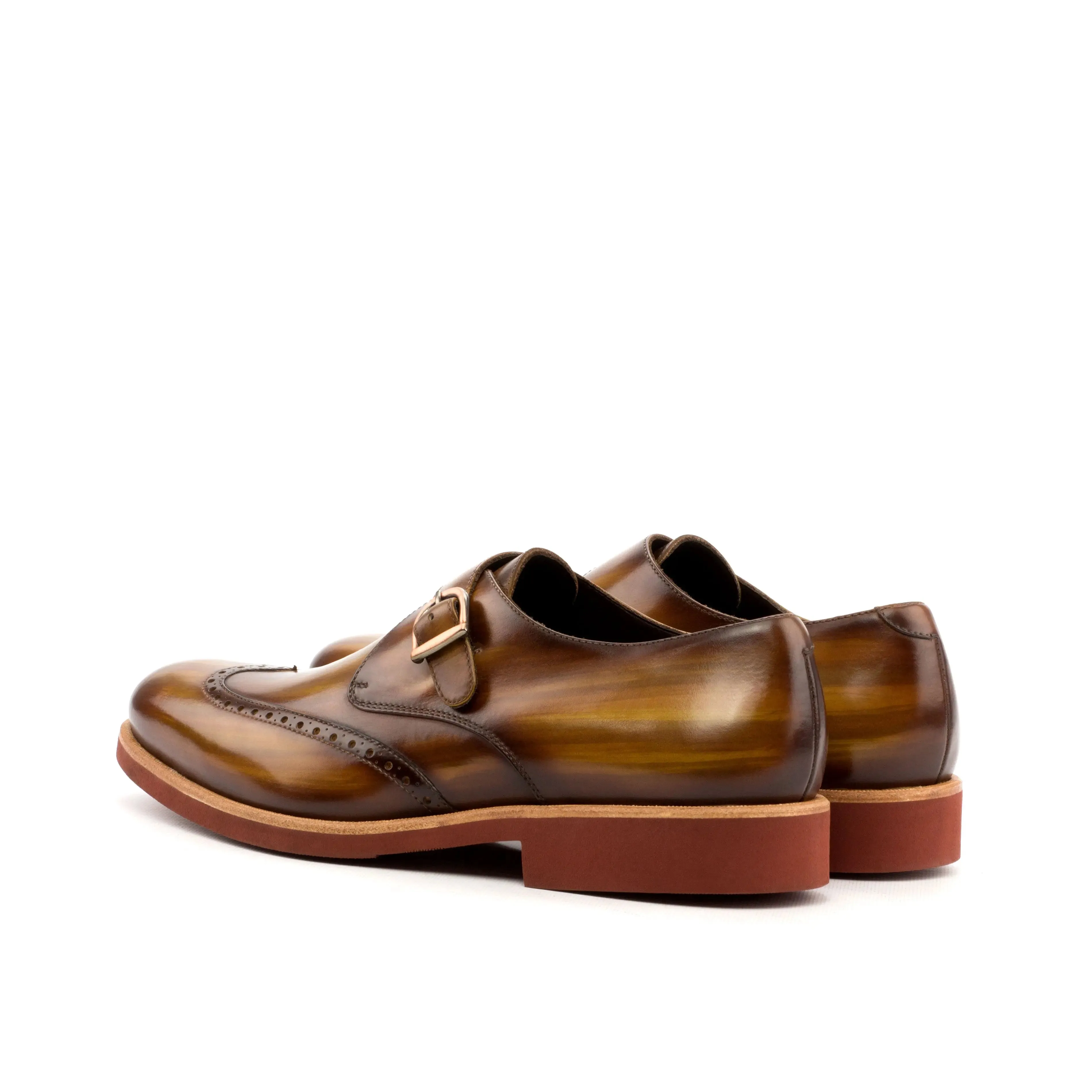 DapperFam Brenno in Cognac Men's Hand-Painted Patina Single Monk