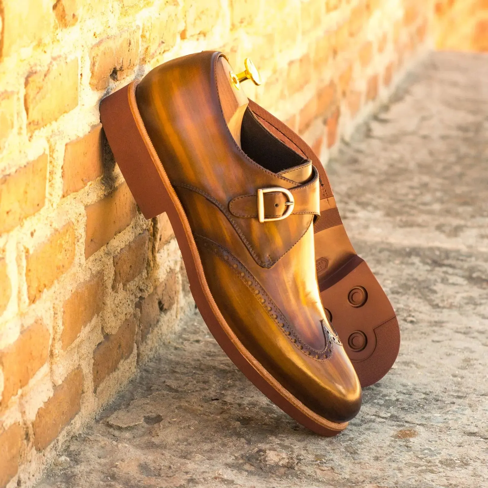 DapperFam Brenno in Cognac Men's Hand-Painted Patina Single Monk