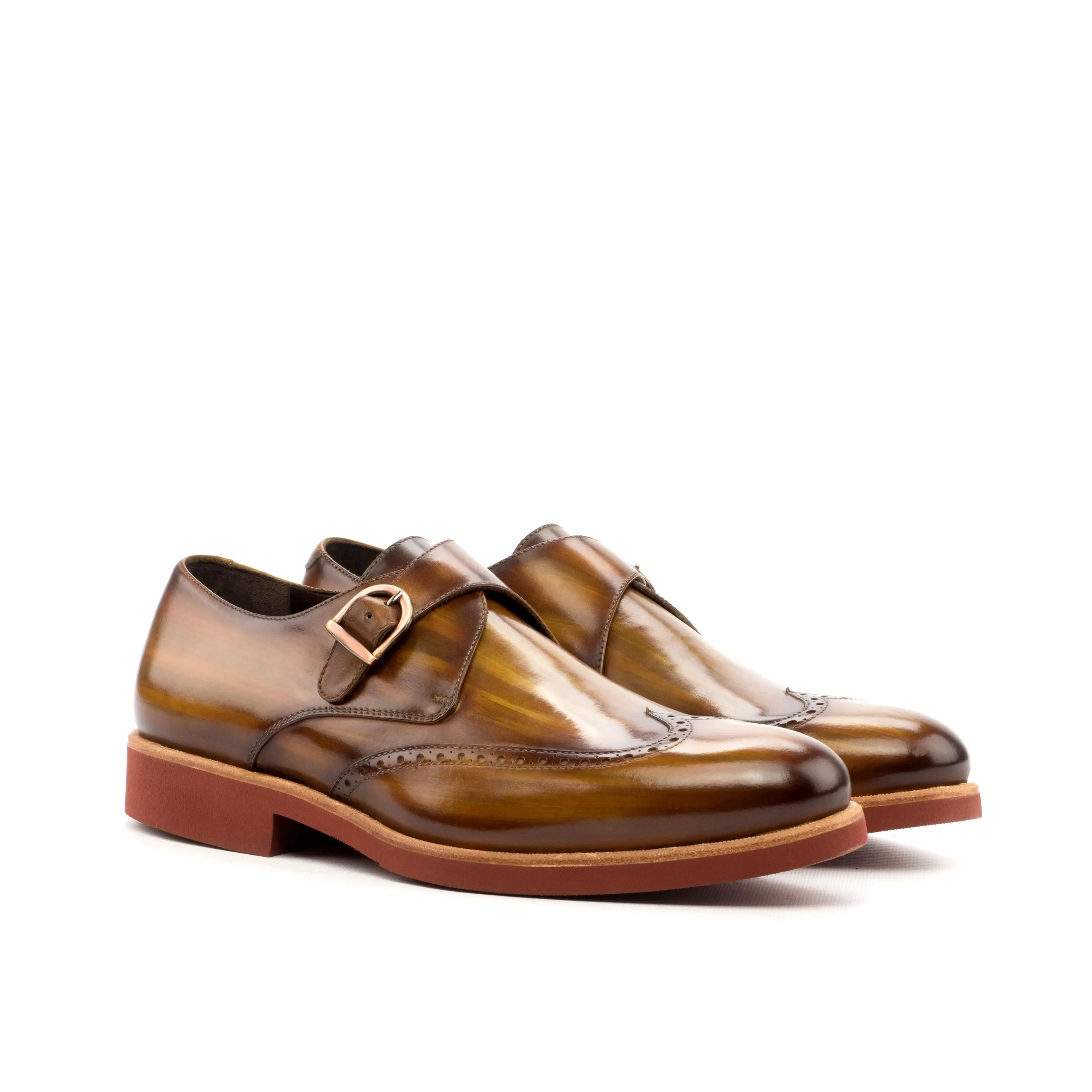 DapperFam Brenno in Cognac Men's Hand-Painted Patina Single Monk