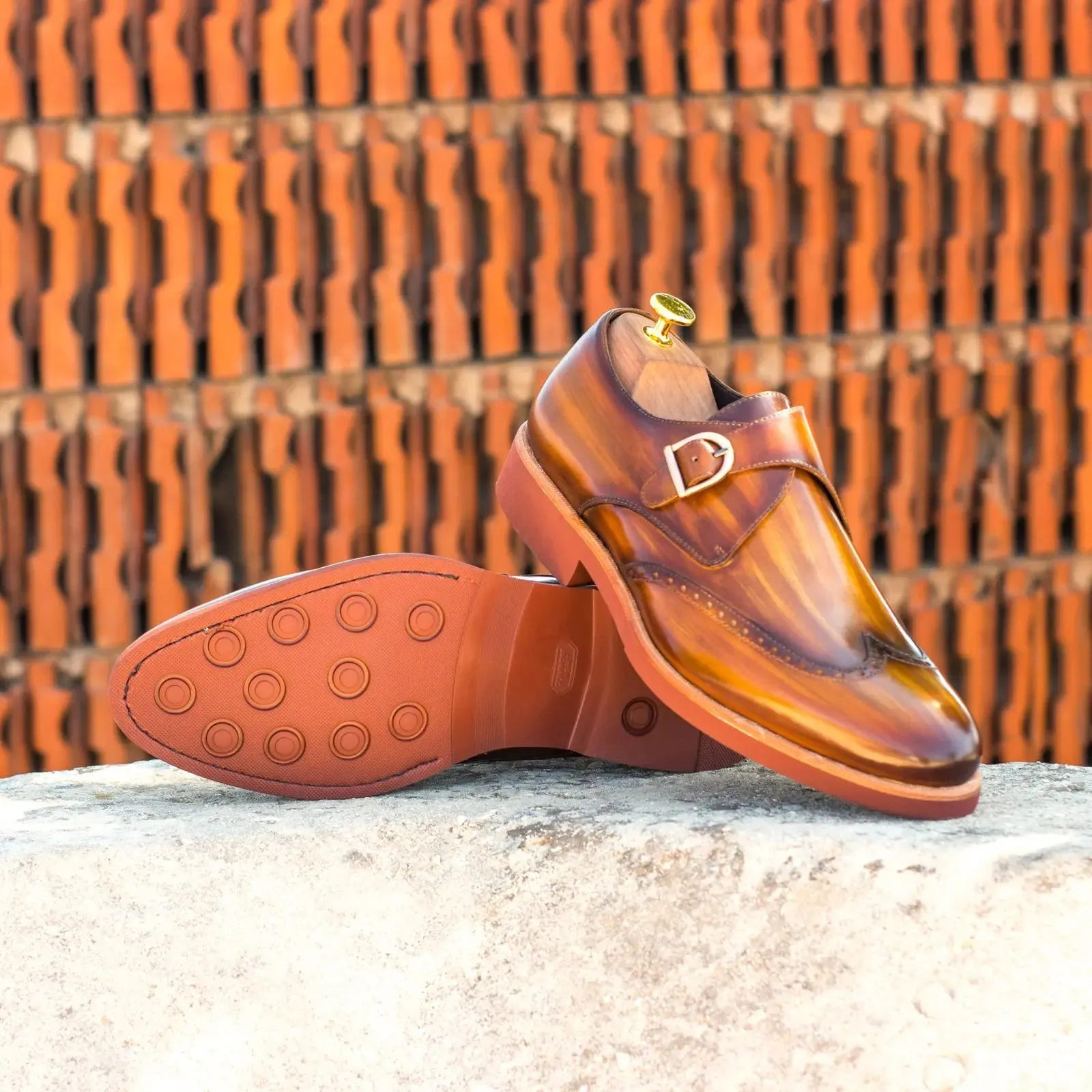 DapperFam Brenno in Cognac Men's Hand-Painted Patina Single Monk