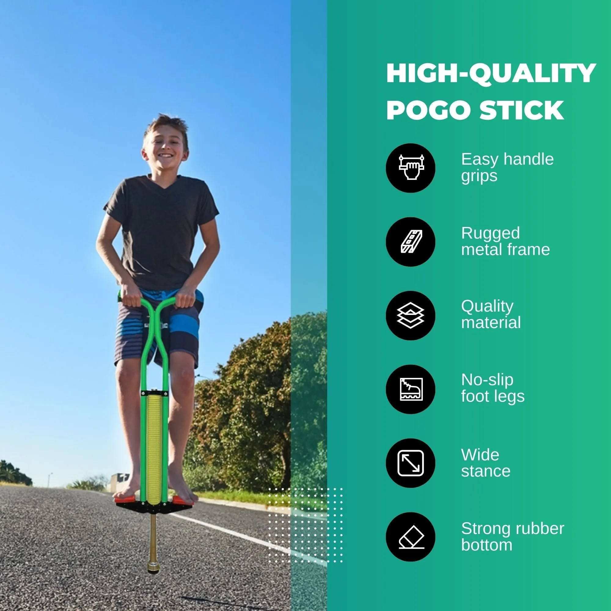 Durable Green Pogo Stick for Kids - Anti-Slip Pedal, 60Kgs Limit