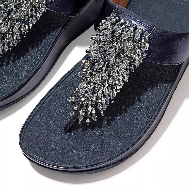 FitFlop Womens Rumba Beaded Toe-Post Sandals Midnight Navy