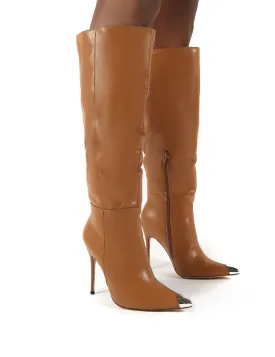 Forgive Tan Pu Wide Fit Heeled Knee High Boots