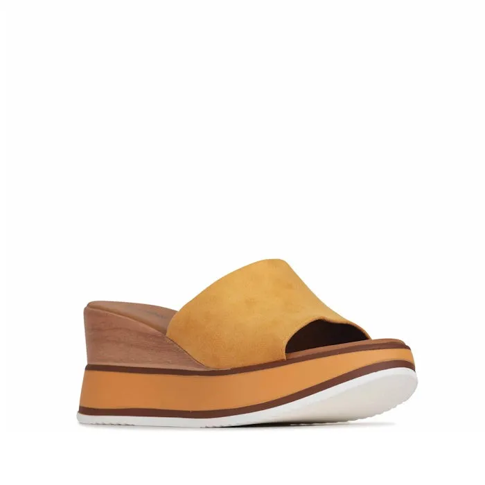 Los Cabos Kaiah Slide Wedge Heel Sandal Mustard Yellow