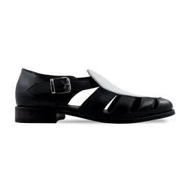 Pedri - Men's Black and White Calf Leather Sandal