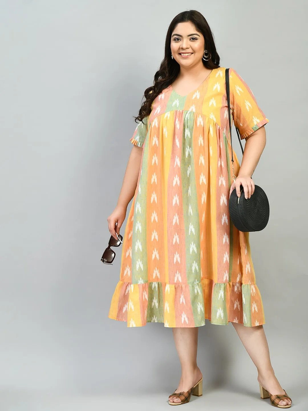 Plus Size Plus Size Multicolored Ikkat Dress