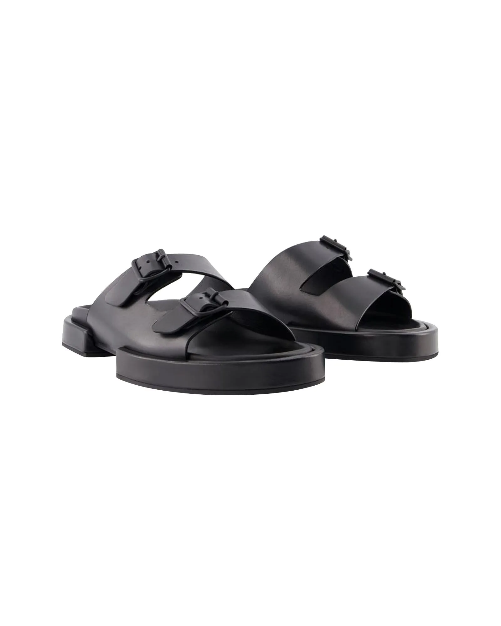 Pointed Toe Slip-on Sandals - Smooth Black Leather