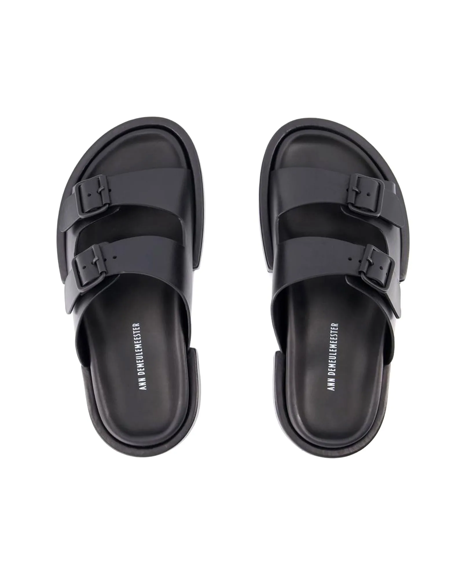 Pointed Toe Slip-on Sandals - Smooth Black Leather