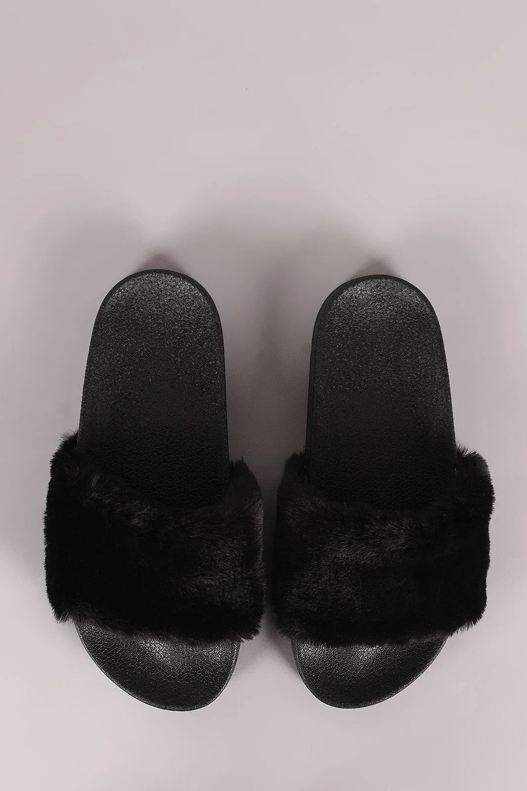 Qupid Fuzzy Faux Fur Slide Sandal