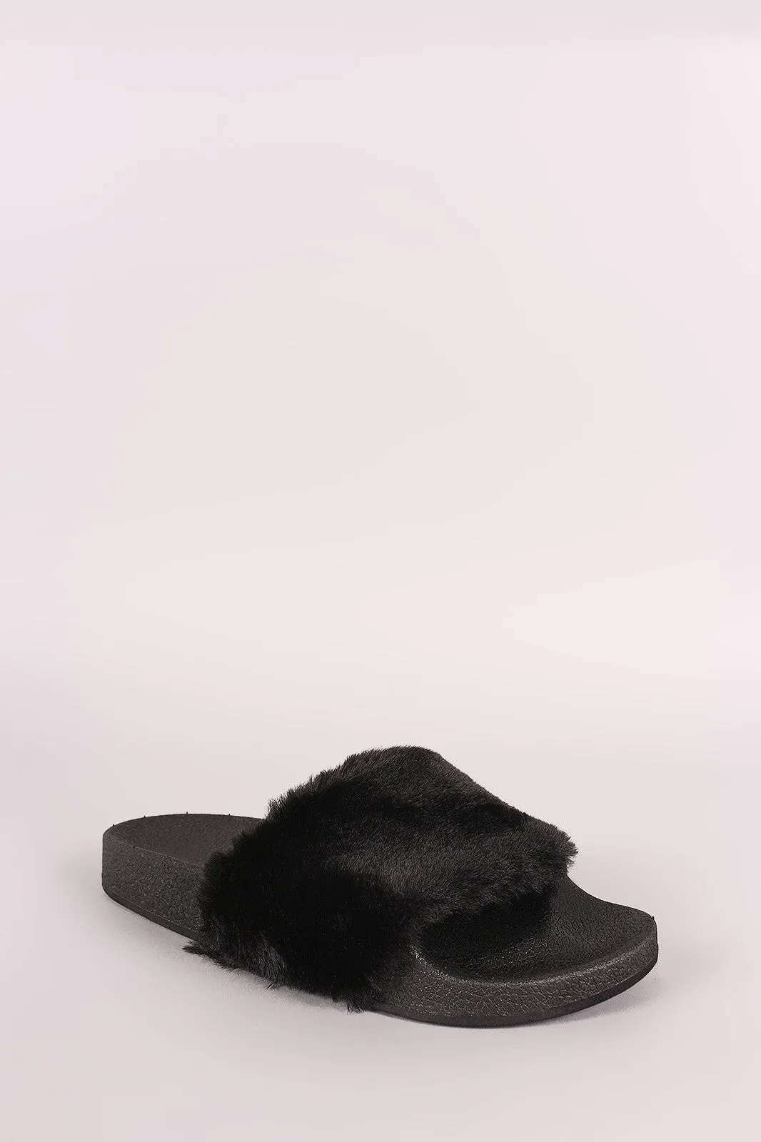 Qupid Fuzzy Faux Fur Slide Sandal