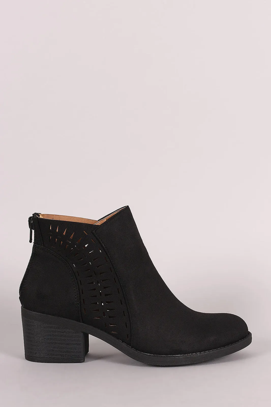 Qupid Perforated Block Heeled Western Booties