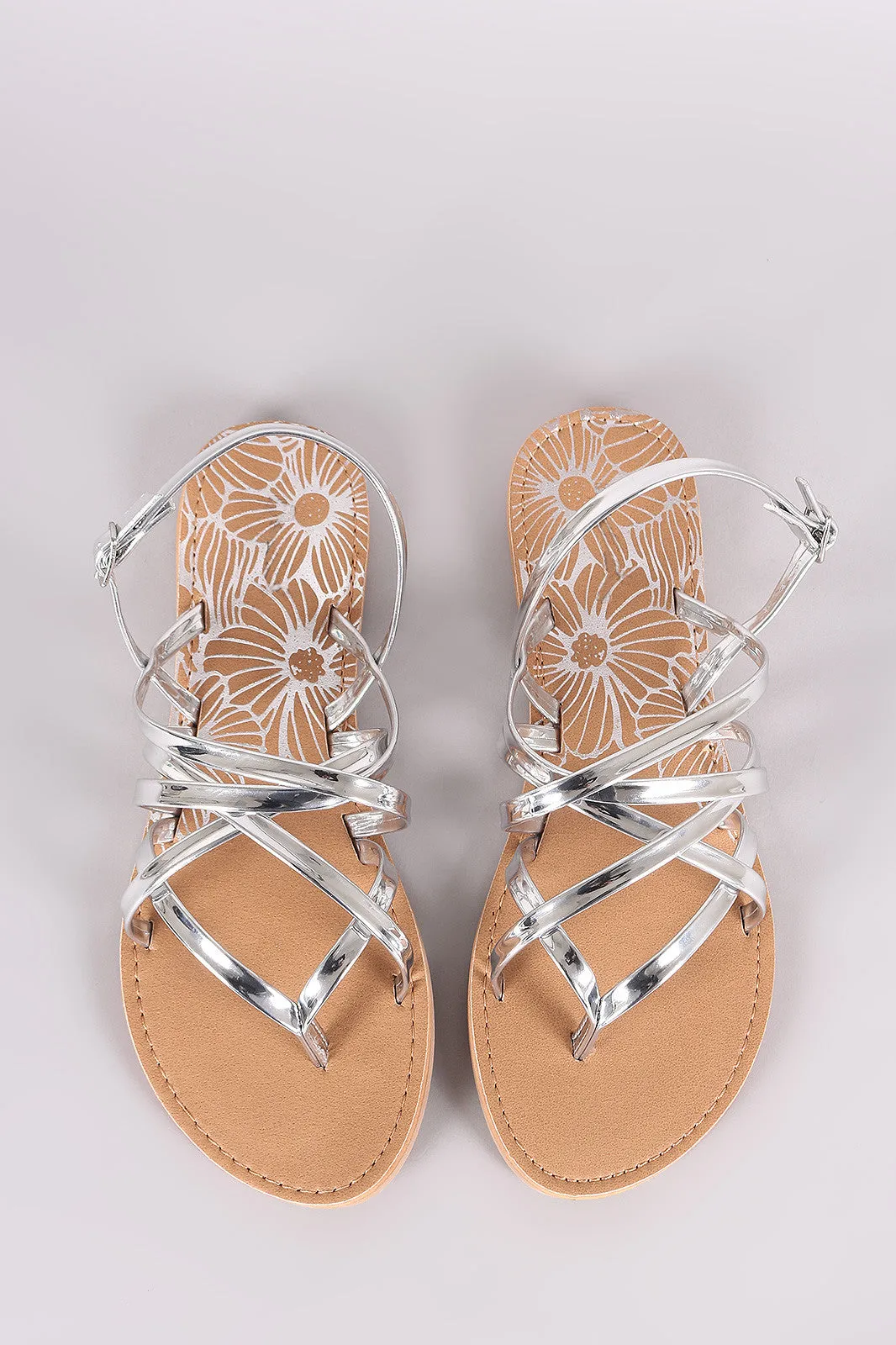 Qupid Strappy Patent Thong Gladiator Flat Sandal