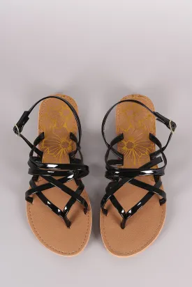 Qupid Strappy Patent Thong Gladiator Flat Sandal