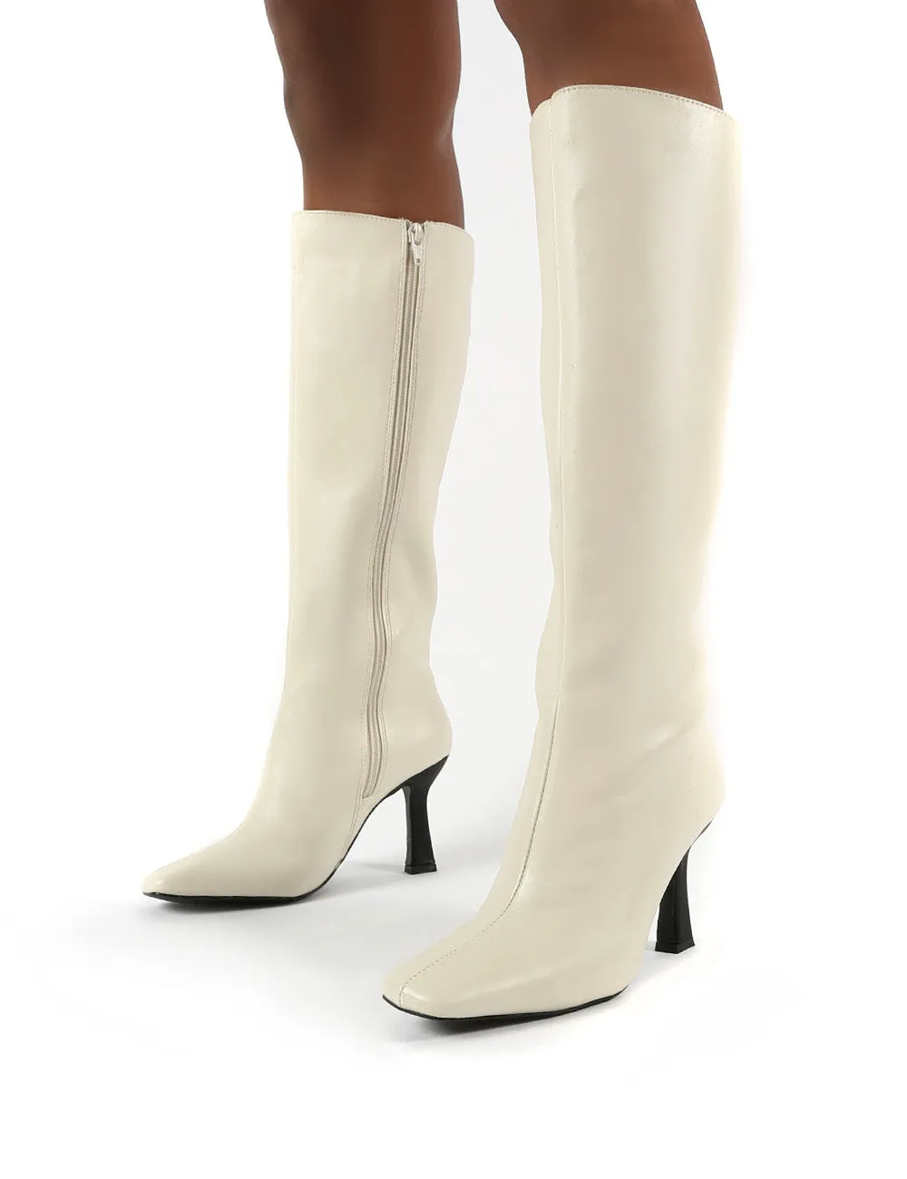 Repeat Bone Pu Heeled Knee High Boots