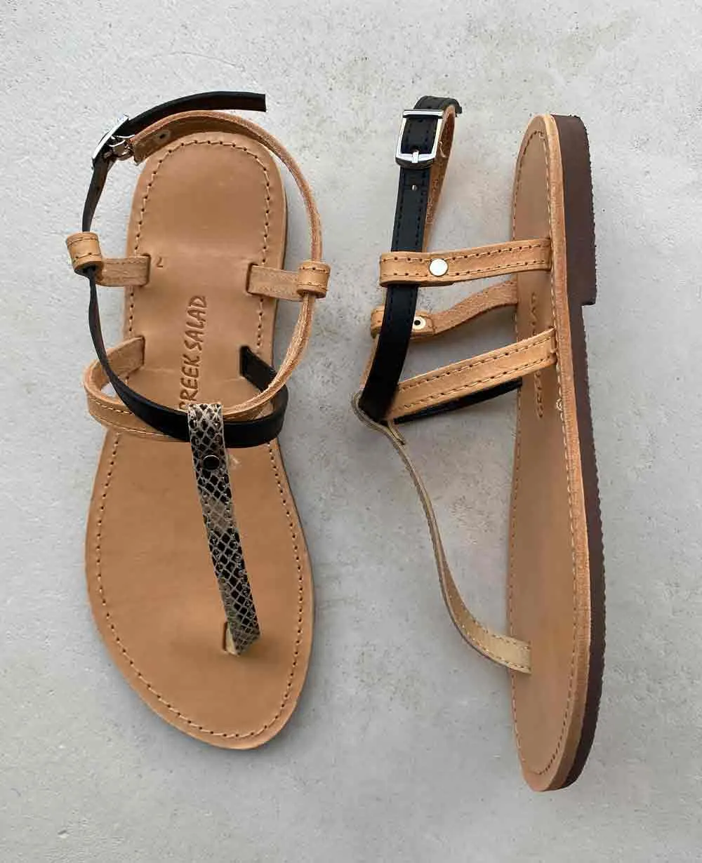 SANDALS "KOLIBI" SNAKE/NATURAL/BLACK