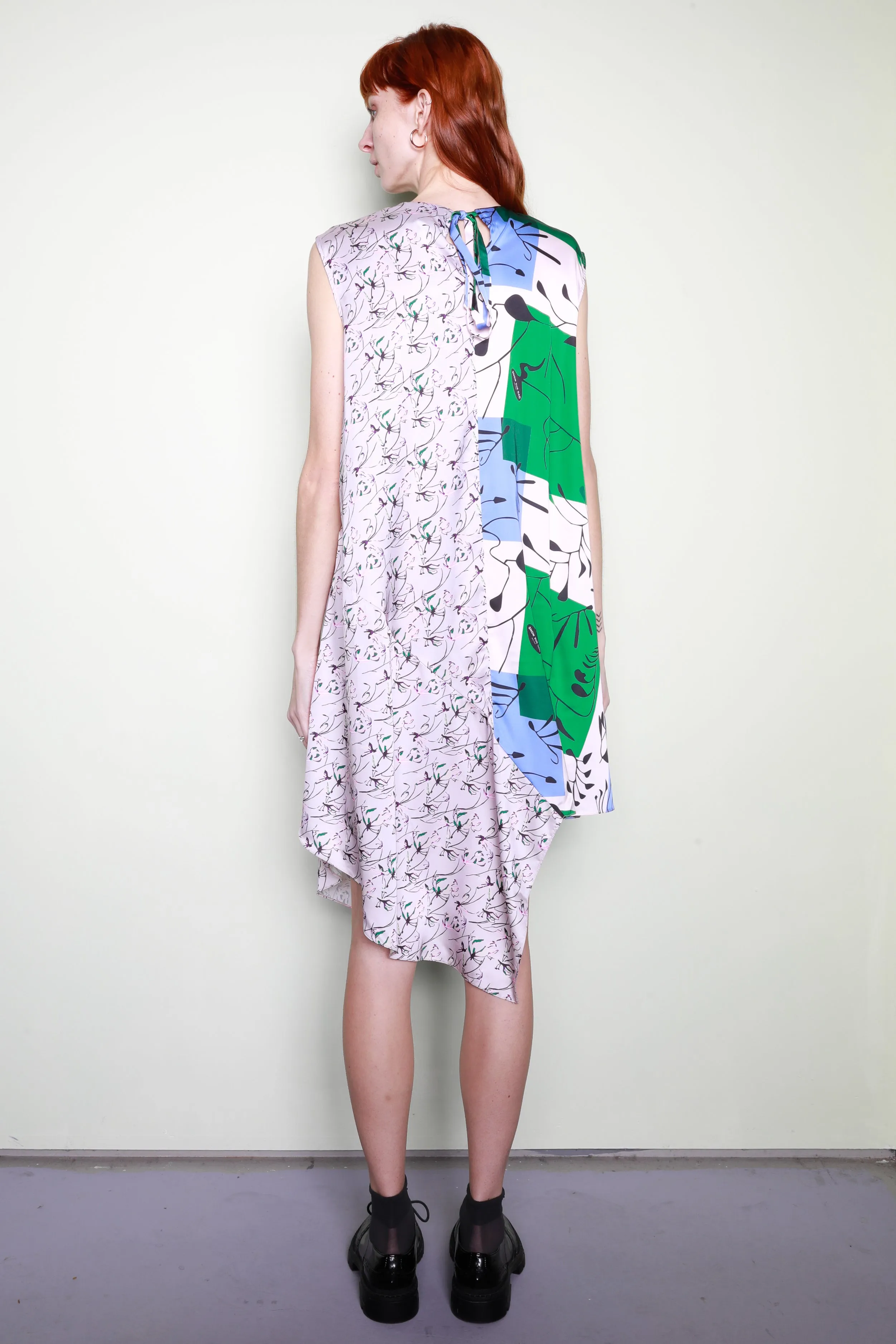 Silk Printed Green Abstract A-Line Dress