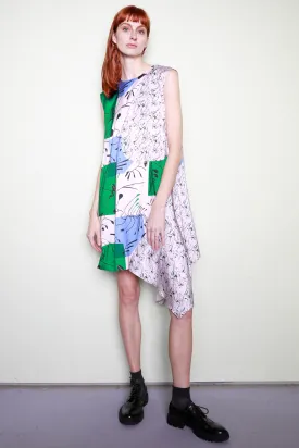 Silk Printed Green Abstract A-Line Dress