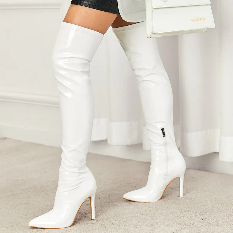 Soft Patent Leather Elastic Over Knee Boots