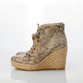 Stella McCartney Snake Print Canvas Espadrille Wedge Heeled Ankle Boot UK Size 4