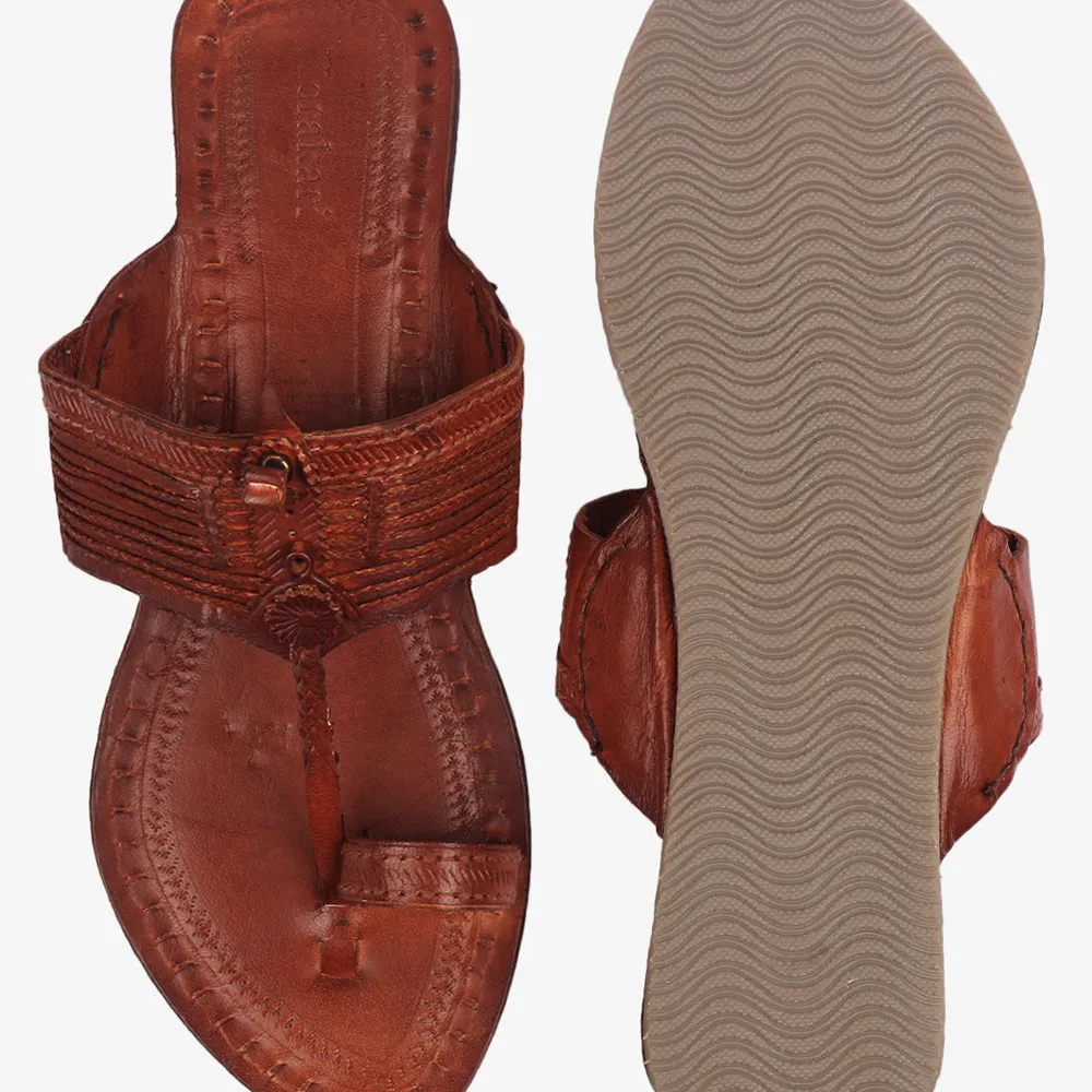 Tan Handstitched Leather Kolhapuri Women Slipper