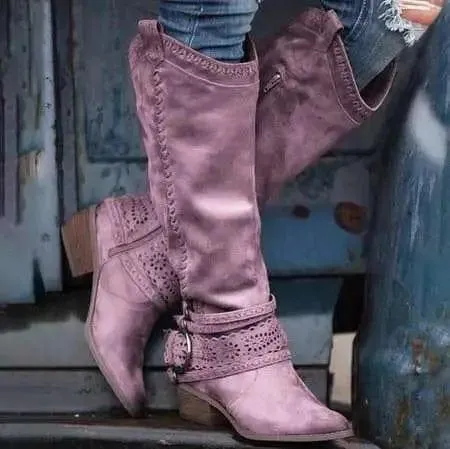 Thick-heeled Lace Belt Buckle Boots Plus Size Women