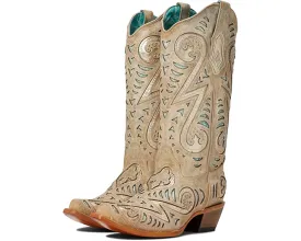 Women's Corral Bone Inlay with Embroidery and Studs Snip Toe Boot