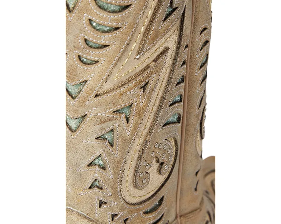 Women's Corral Bone Inlay with Embroidery and Studs Snip Toe Boot