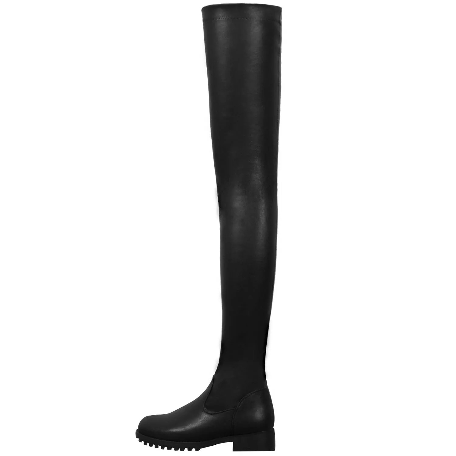 Women's Long Elastic Boots with Low Thick Heels