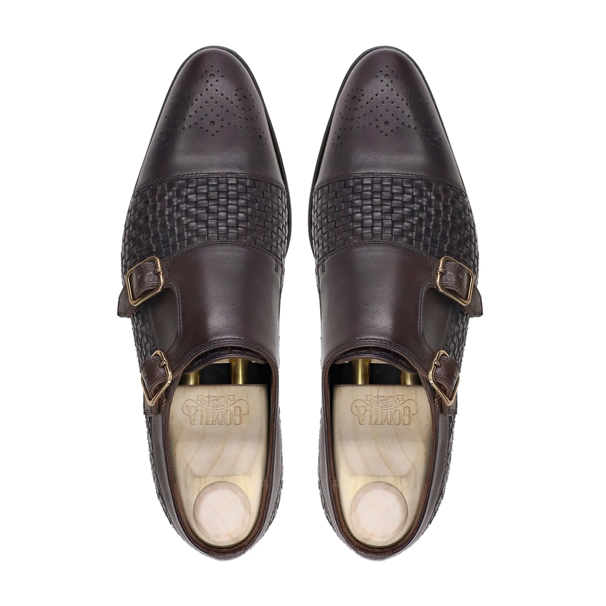 Wovand - Men's Dark Brown Hand Woven Calf Leather Double Monkstrap